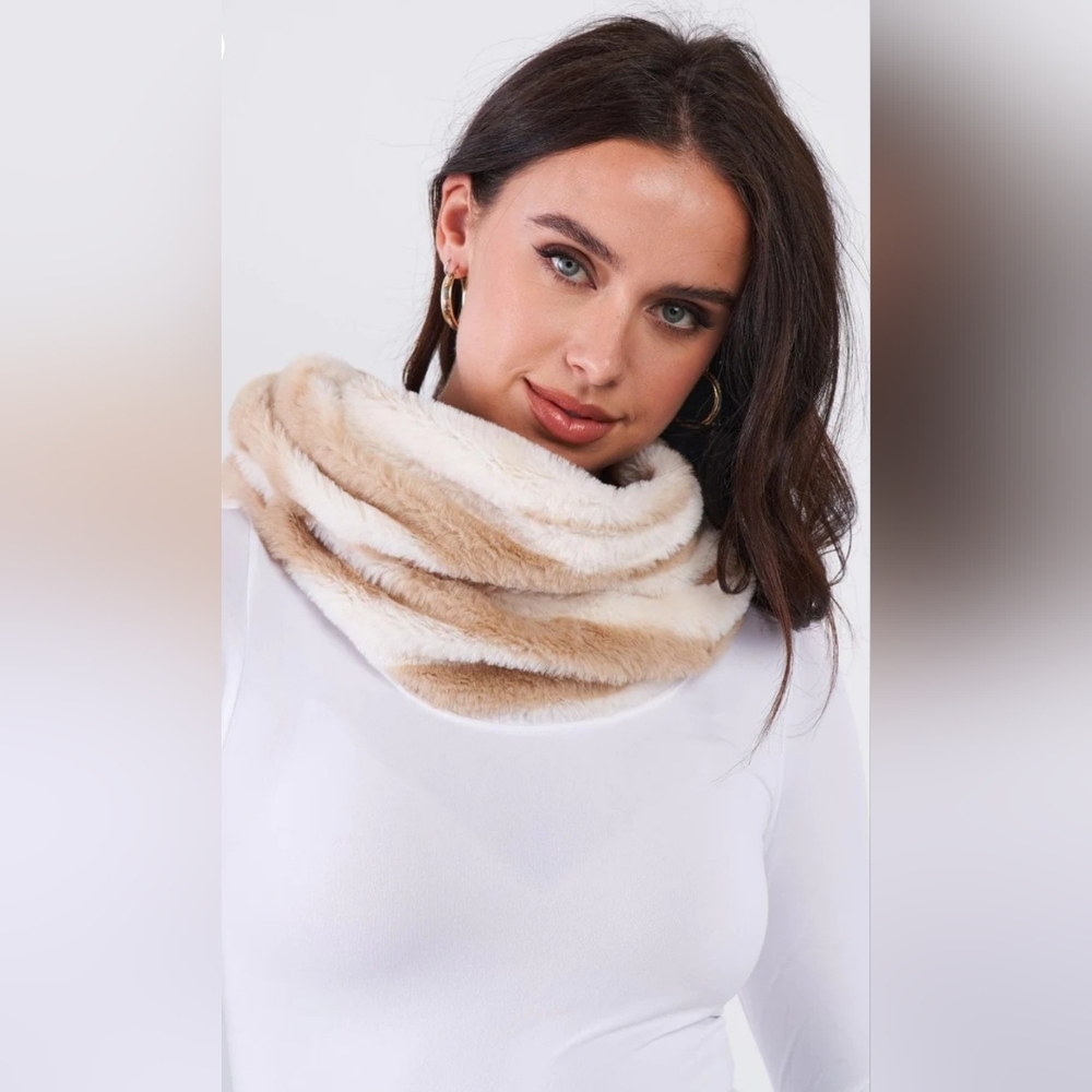 Ivory Striped Twisted Infinity Scarf